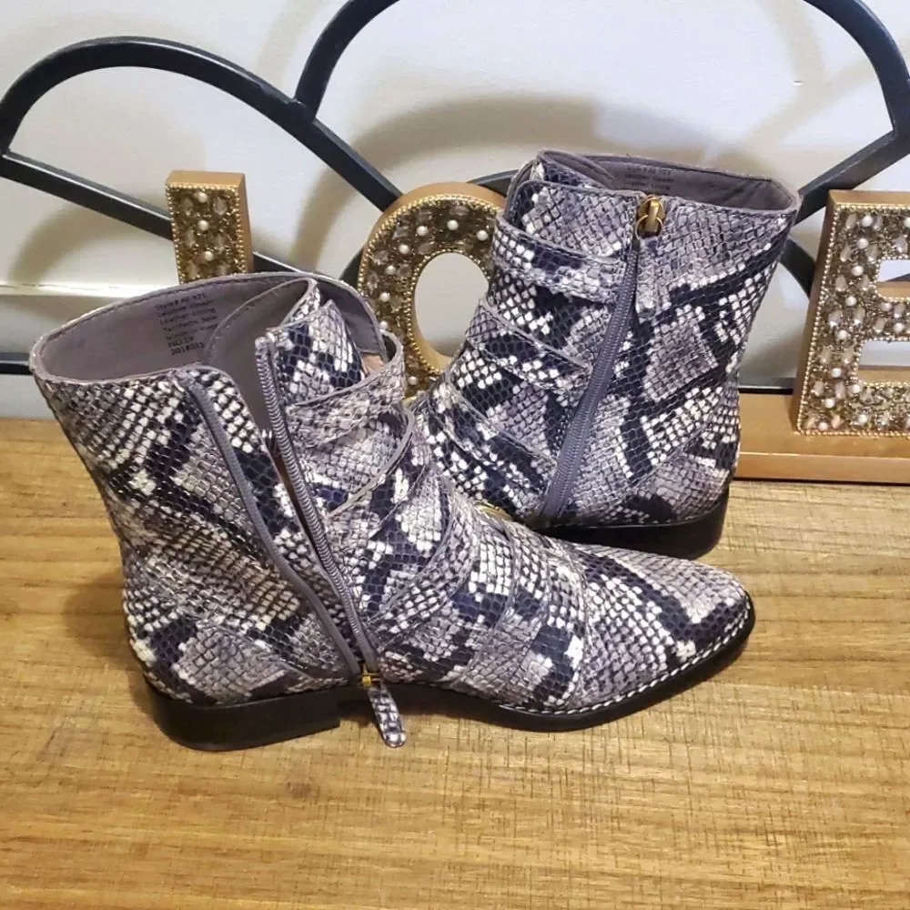 J.Crew Women's Multi-Buckle Snake-Embossed Leather Moto Biker Boots Sz 7‎